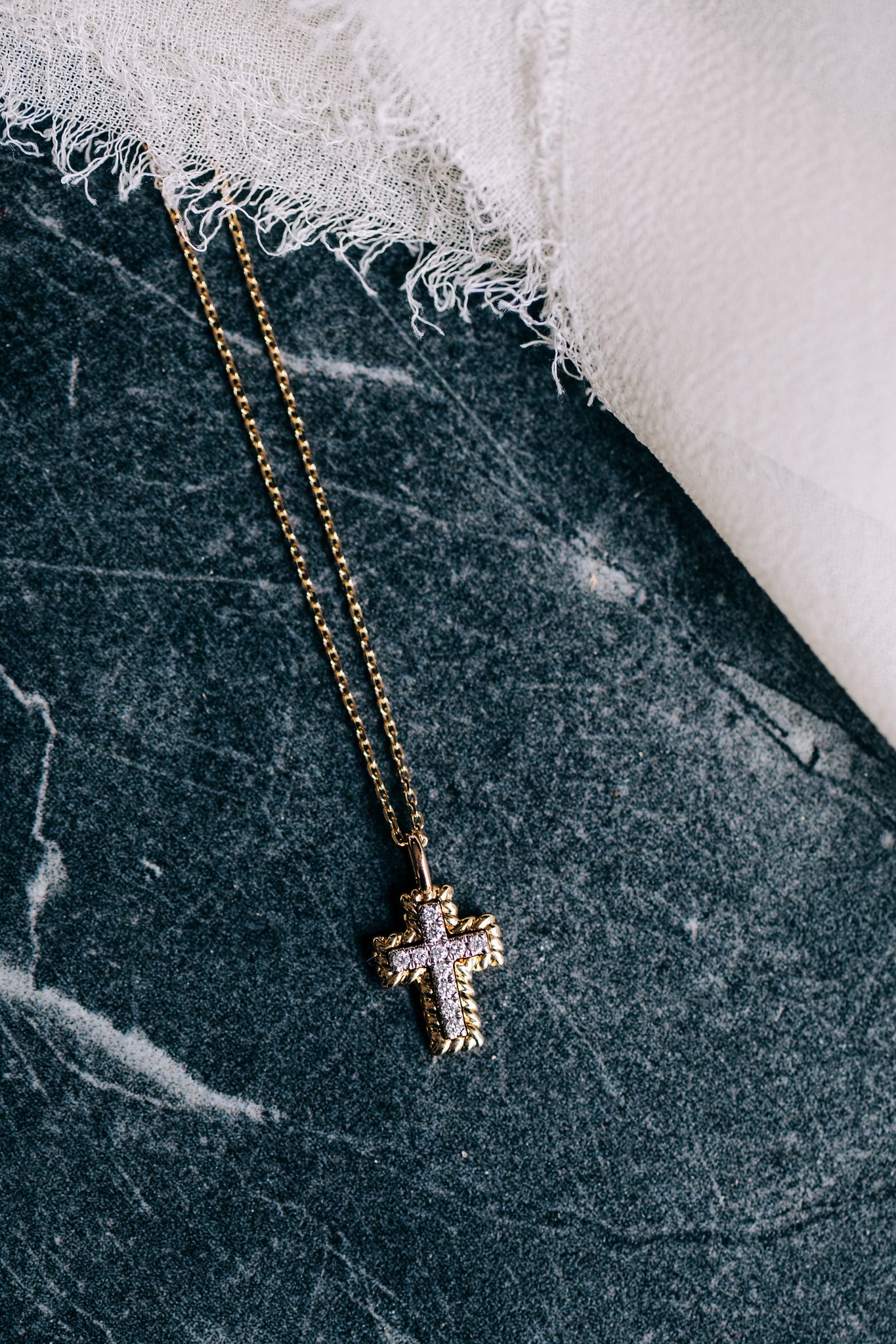 Diamond Cross Pendant with Cable Border