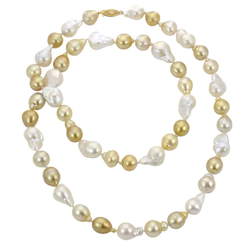 Baroque Golden South Sea & Freshwater Pearl Necklace - Oz's Jewelers